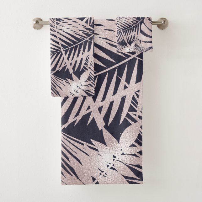 Rose Gold Pink Dark Tropical Palm Tree Leaves (En situation)