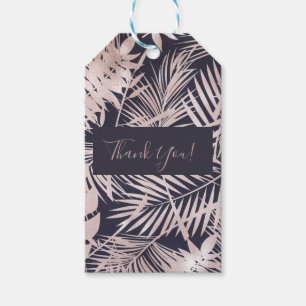 Rose Gold Pink Dark Tropical Palm Tree Leaves Gift Tags