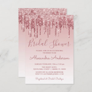 Rose Gold Pink Dripping Glitter Bridal Shower Invitation