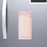 Rose gold pink dripping stars monogram name glam magnetic notepad<br><div class="desc">An elegant, girly, glam notepad. Faux rose gold, copper shiny and glittery stars. Rose gold, pink gradient background. Personalize and add your name, written with a modern hand lettered style script with swashes. Rose gold coloured letters. To keep the swashes only delete the sample name, leave the spaces or emoji's...</div>