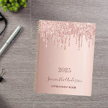 Rose gold pink drips 2025 planner<br><div class="desc">A rose gold background with rose gold and pink drips, paint dripping look. Template for a year. Personalize and add a name and a title. The name is written in dark rose gold with a modern hand lettered style script. Perfect for business, school, work, diary or organizing your personal/family life....</div>