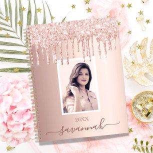 Rose gold pink drips custom photo name 2027 planner
