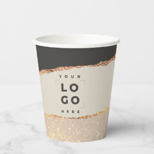 Rose gold pink elegant modern girly price QR code Paper Cups