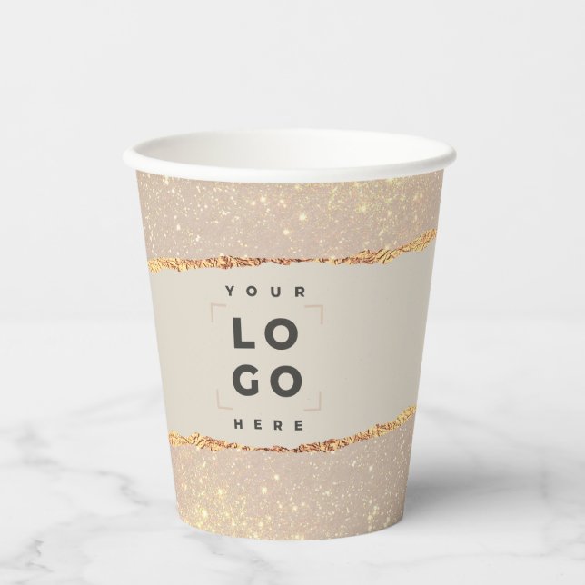 Rose gold pink elegant modern girly price QR code Paper Cups (Front)