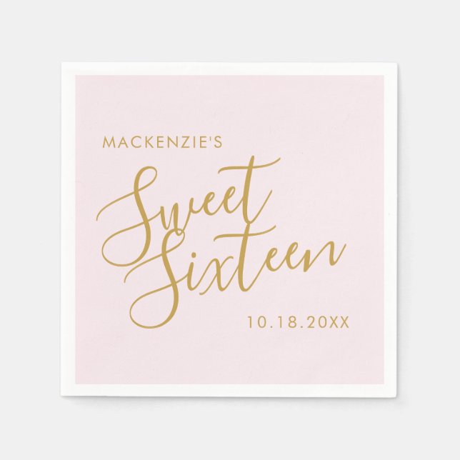 Rose Gold Pink Elegant Sweet 16 Personalized Name Napkin (Front)