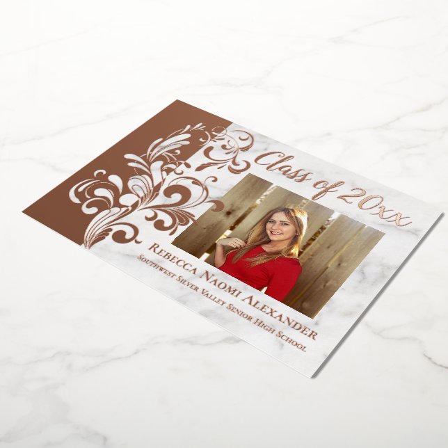 Rose Gold Pink Elegant Swirl Photo Graduation (Rotated)