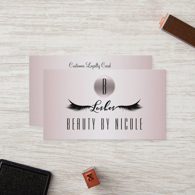 Rose Gold Pink Eyelashes Customer Loyalty Card (Front/Back In Situ)