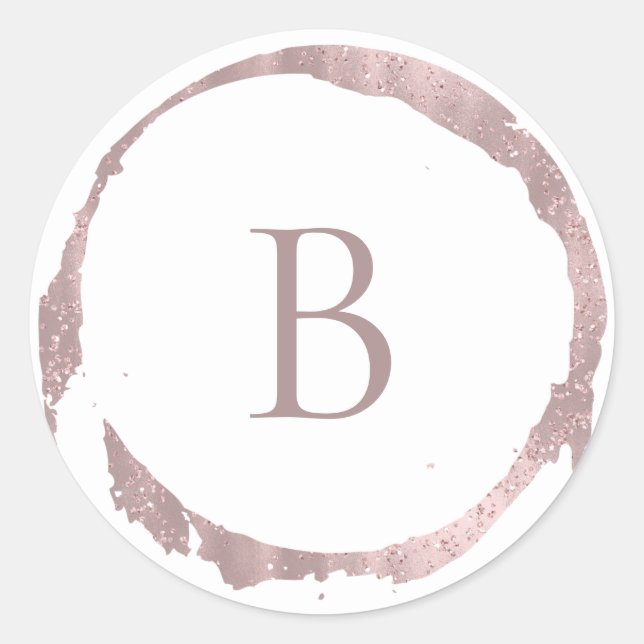 Rose Gold Pink Faux Foil Glitter Sparkle Monogram Classic Round Sticker (Front)