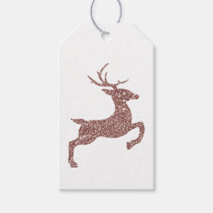 Rose Gold Pink Faux Glitter Look Jumping Deer Gift Tags