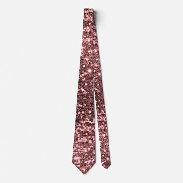 Rose Gold Pink Faux Glitter Sparkle Pattern Tie (Front)