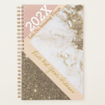 Rose Gold Pink Faux Marble Trendy Yearly
