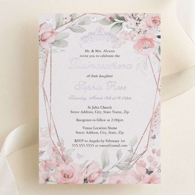 Rose Gold Pink Floral Butterfly Quinceanera  (Creator Uploaded)