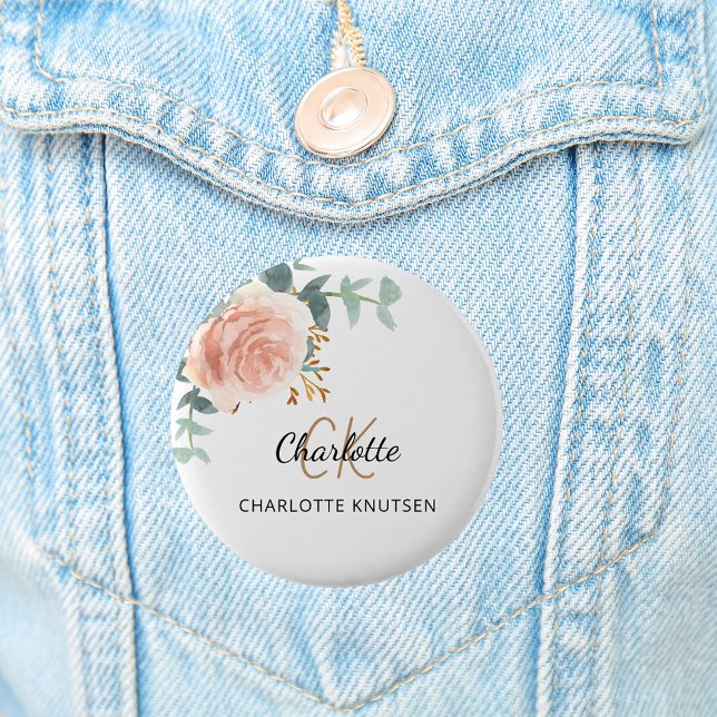 Rose gold pink floral eucalyptus thank you 2 inch round button (Creator Uploaded)