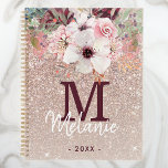 Rose Gold Pink Floral Monogram Glitter 2023 Planner<br><div class="desc">Add your monogram initial and name to this elegant girly pink floral,  rose gold faux glitter 2023 planner.</div>