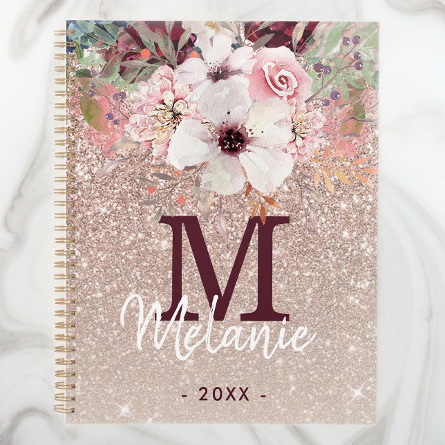 Rose Gold Pink Floral Monogram Glitter 2023 Planner (Creator Uploaded)