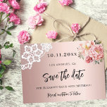 Rose gold pink florals lace birthday save the date<br><div class="desc">A modern and elegant Save the Date for a 50th birthday party.   A rose gold gradient background,  decorated with pink flowers and white lace. Personalize and add a date and name. The text: Save the Date is written with a large trendy hand lettered style script.</div>