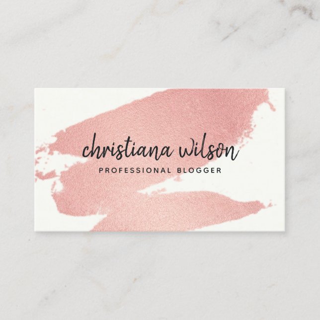 ROSE GOLD PINK FOIL BLACK BRUSH STROKE CALLIGRAPHY BUSINESS CARD (Front)