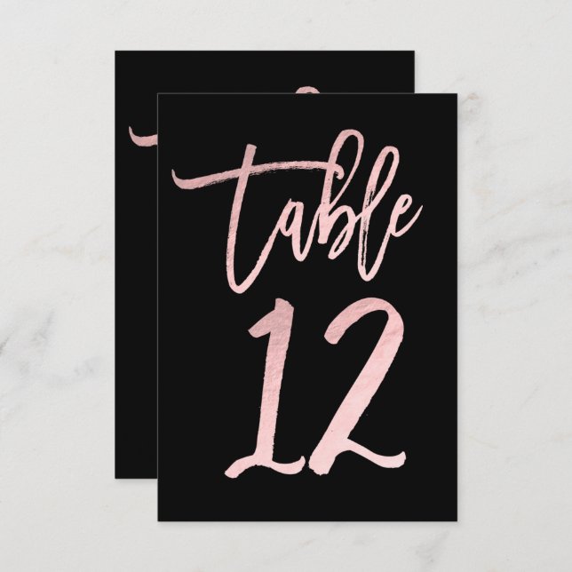 Rose Gold Pink Foil Modern Script Table Number 12 (Front/Back)