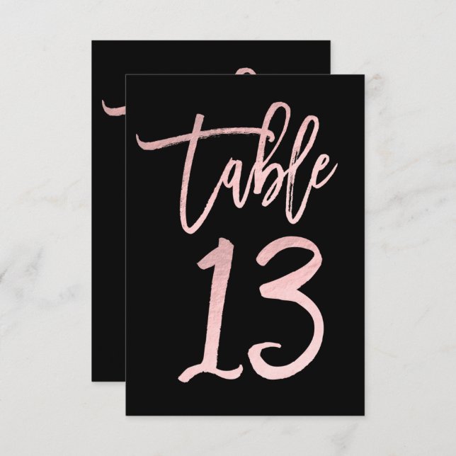 Rose Gold Pink Foil Modern Script Table Number 13 (Front/Back)