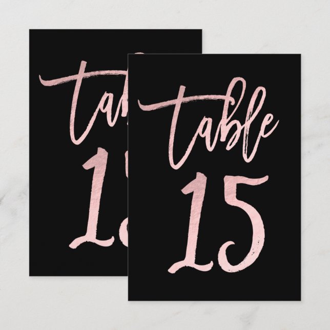 Rose Gold Pink Foil Modern Script Table Number 15 (Front/Back)