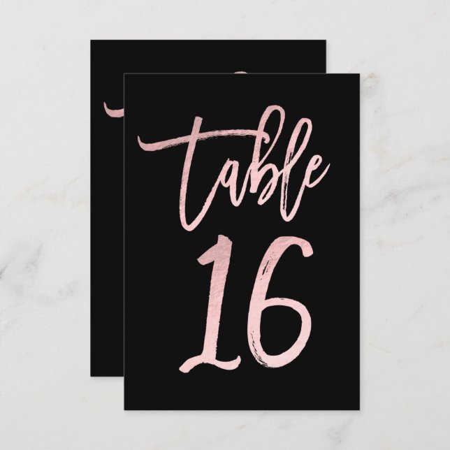 Rose Gold Pink Foil Modern Script Table Number 16 (Front/Back)