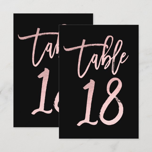 Rose Gold Pink Foil Modern Script Table Number 18 (Front/Back)