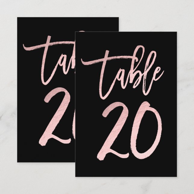Rose Gold Pink Foil Modern Script Table Number 20 (Front/Back)