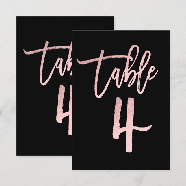Rose Gold Pink Foil Modern Script Table Number 4 (Front/Back)