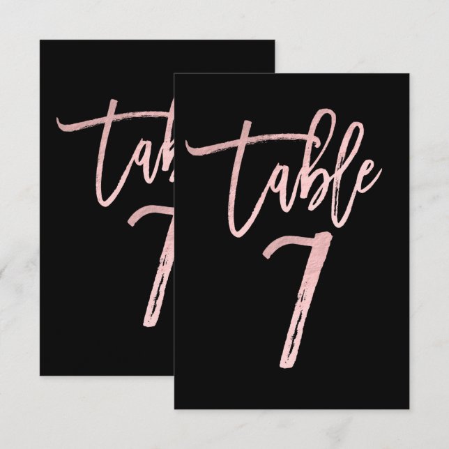 Rose Gold Pink Foil Modern Script Table Number 7 (Front/Back)