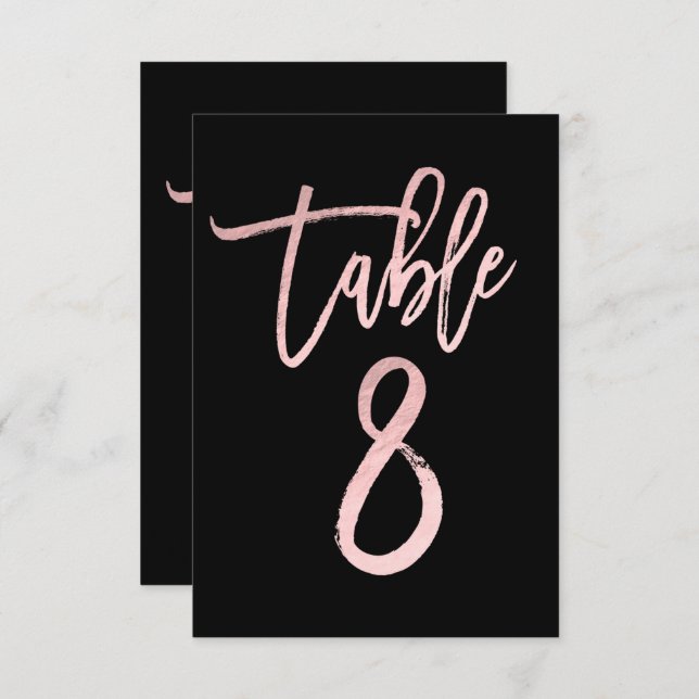 Rose Gold Pink Foil Modern Script Table Number 8 (Front/Back)
