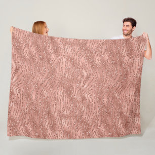 Rose Gold Pink Glam Glitter Zebra Print      Fleece Blanket