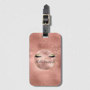 Rose Gold Pink Glam Glitzy Black Eyelashes Luggage Tag