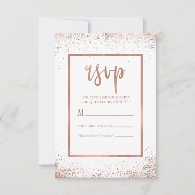 Rose Gold Pink Glam Modern Chic Wedding RSVP (Front)