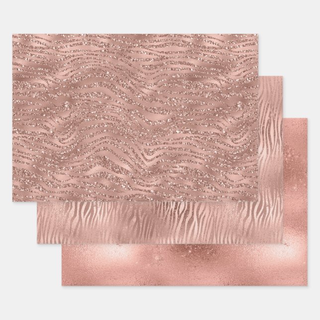 Rose Gold Pink Glam Wrapping Paper Sheet (Set)