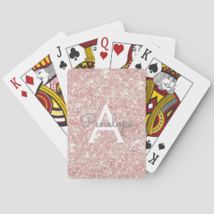 Rose Gold  Pink Glitter and Monogram Playing Cards