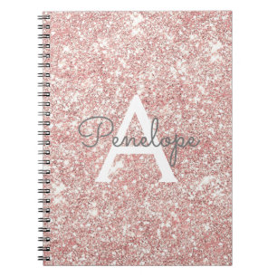 Rose Gold  Pink Glitter and Sparkle Monogram Notebook