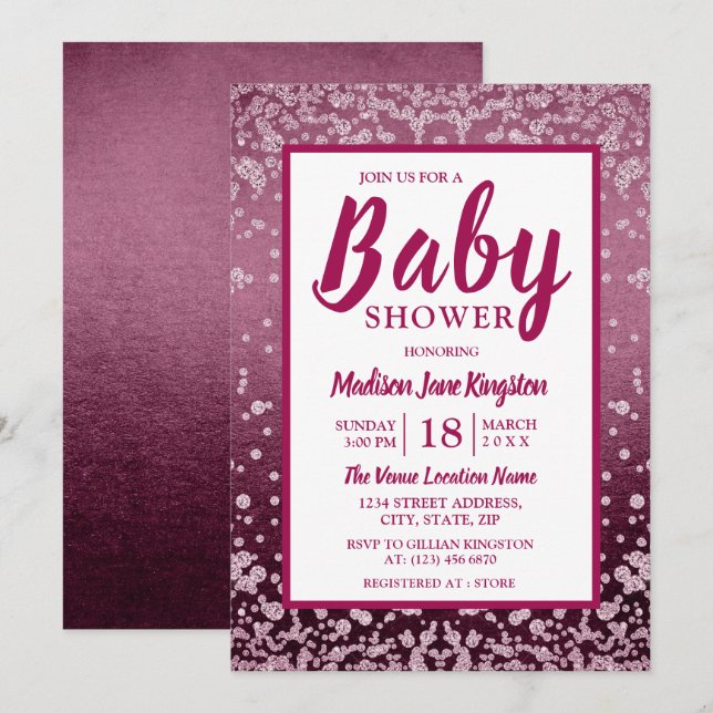 Rose Gold Pink Glitter Baby Shower Invite (Front/Back)