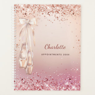 Rose gold pink glitter ballet dance monogram 2025 planner