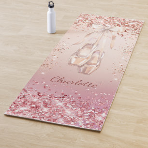 Rose gold pink glitter ballet dance monogram name yoga mat