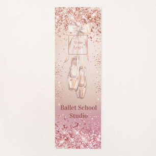 Rose gold pink glitter ballet dance school logo yoga mat