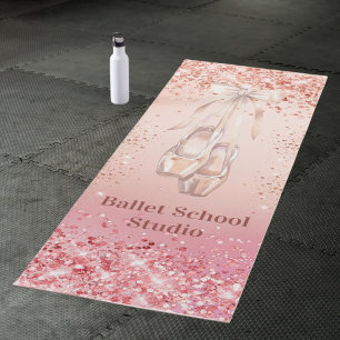 Rose gold pink glitter ballet dance school studio yoga mat