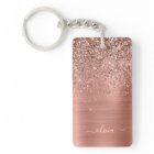 Rose Gold Pink Glitter Brushed Metal Monogram