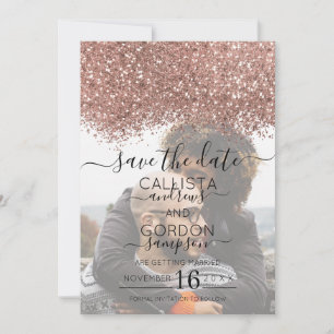 Rose Gold Pink Glitter Confetti Photo Wedding Save The Date