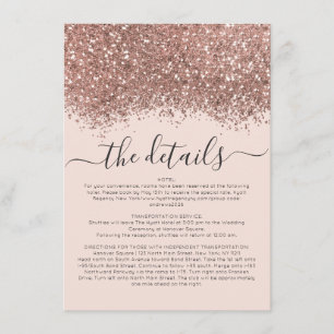 Rose Gold Pink Glitter Confetti Wedding Details Enclosure Card