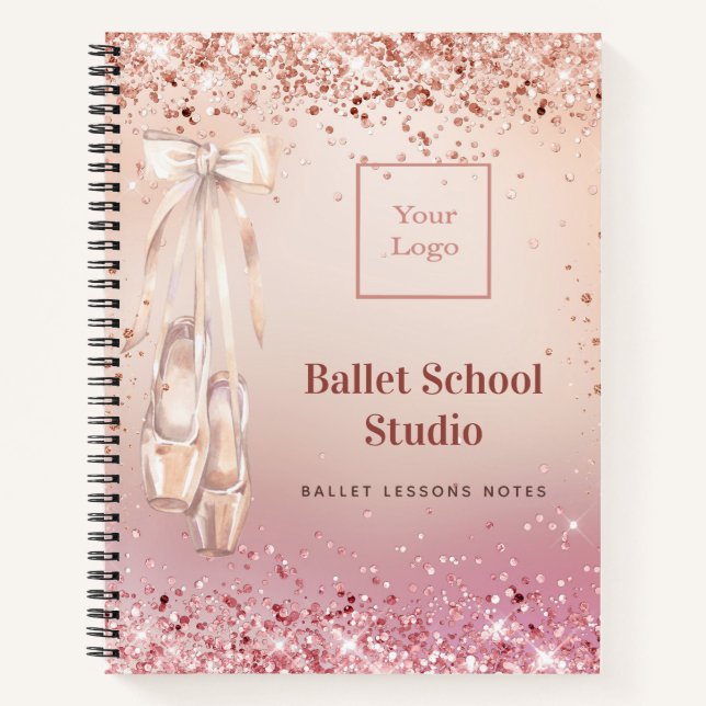 Rose gold pink glitter dance school logo journal (Front)
