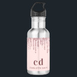 Rose gold pink glitter drips monogram name 532 ml water bottle<br><div class="desc">A rose gold background with elegant rose gold,  pink faux glitter drips,  paint drip look. Dark rose gold coloured text. Personalize and add your monogram initials and your name.</div>