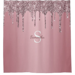Rose Gold Pink Glitter Drips Sparkle Monogram Name