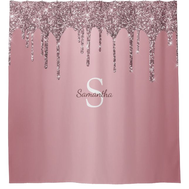 Rose Gold Pink Glitter Drips Sparkle Monogram Name (Front)
