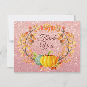 Rose Gold Pink Glitter Fall Pumpkin Thank You card