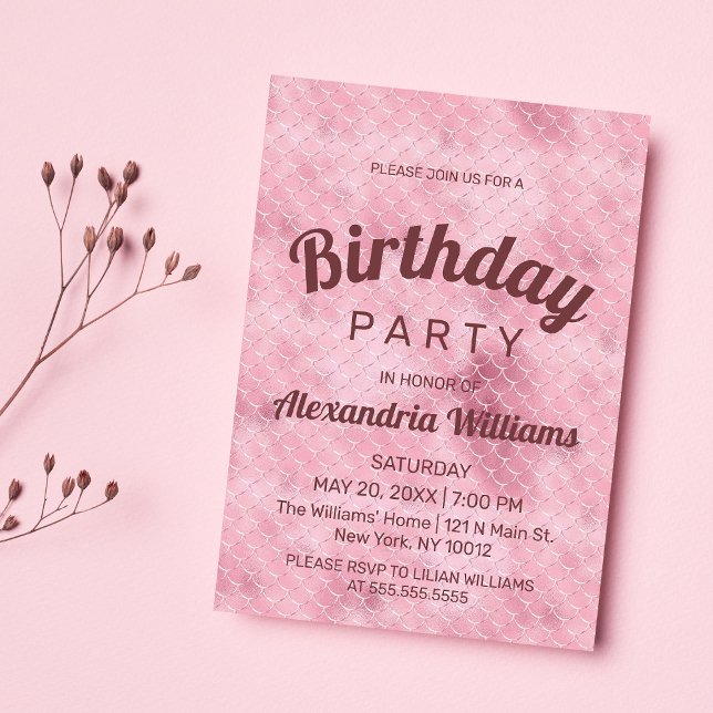 Rose gold pink glitter gradient mermaid Birthday Invitation (Rose gold pink glitter gradient mermaid Birthday)